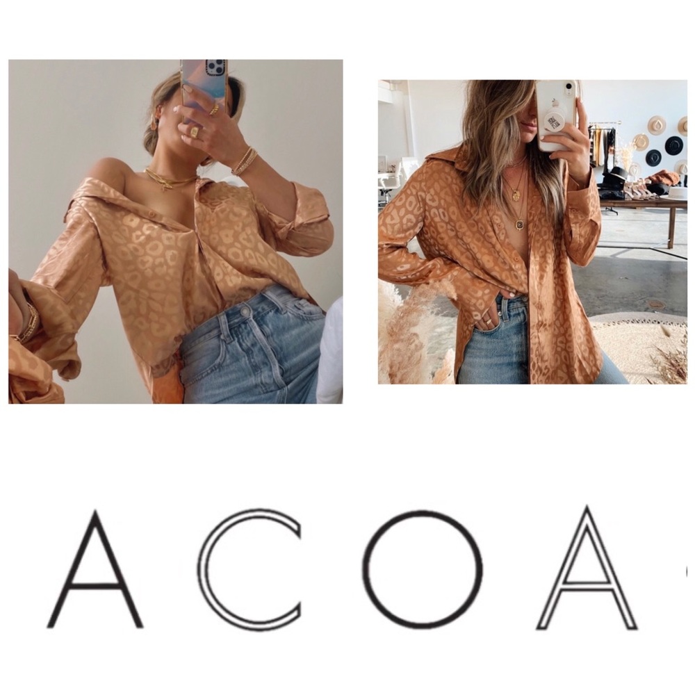 ACOA Animal Bronze/Gold Print Blouse Size Small